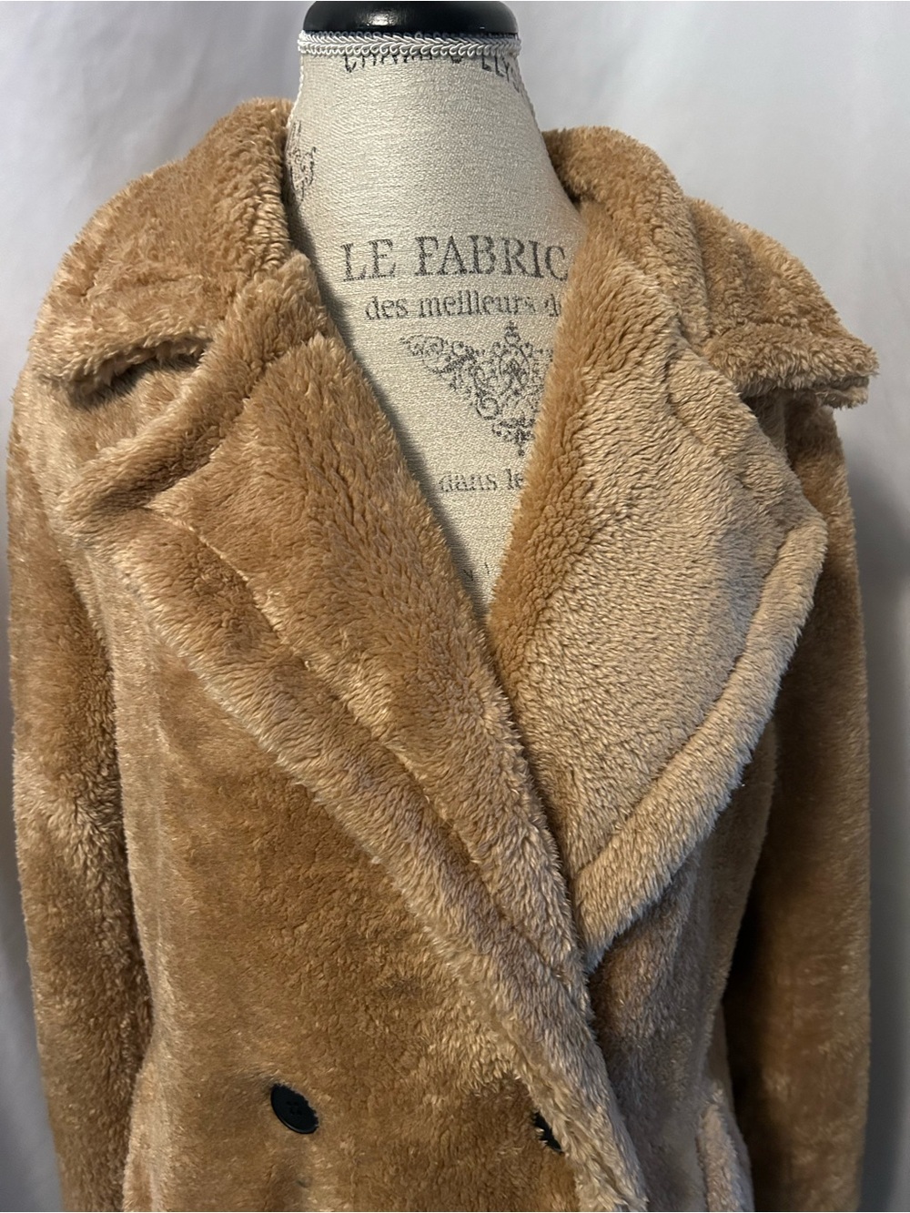 Classic Faux Fur Double-Breasted Coat - Tan